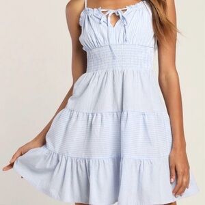 Lulu’s Coastal Cutie Blue Tiered Smocked Mini Dress